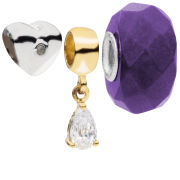 Amadora Silver Heart And Crystal Beads Pack of 3 Charms Set
