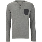Brave Soul Men's Plain Pocket Grandad Long Sleeve Top - Dark Grey Marl