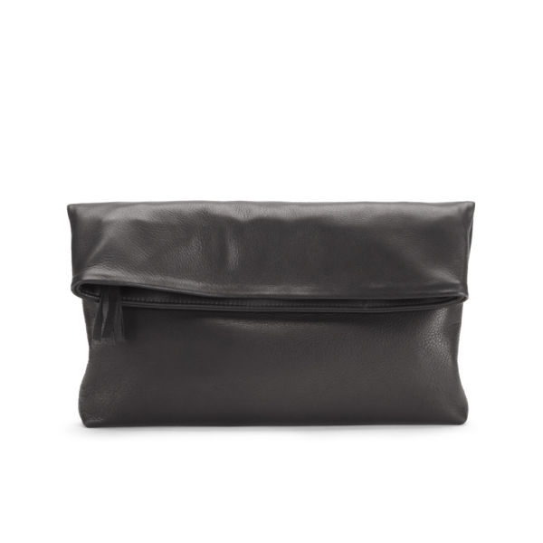 Mimi Luna Soft Zip Foldover Leather Clutch Bag - Black - Free UK Delivery over £50
