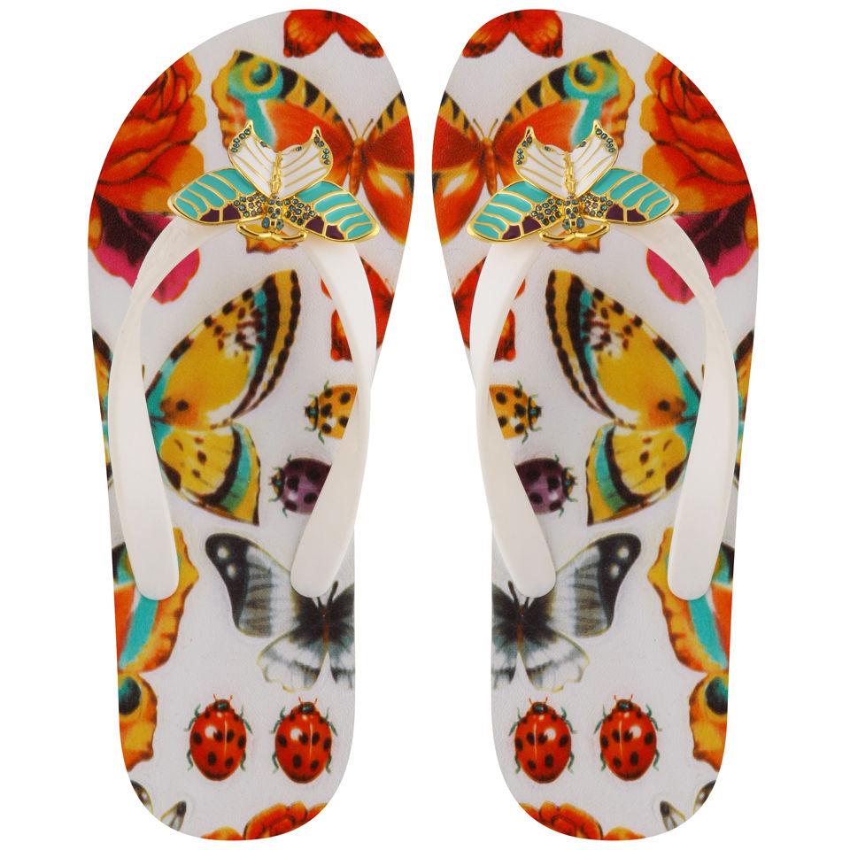 Miss Trish Women's Butterfly Flip Flops - White - FREE UK Delivery