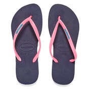 Havaianas Women's Slim Logo Flip Flops - Navy Blue/Pink