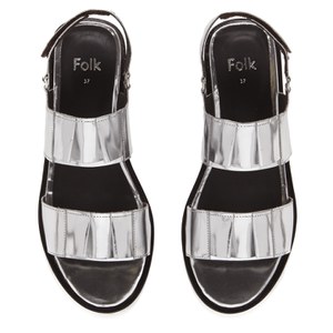 Folk Women's Lore Ruffle Detail Two Part Leather Sandals - Silver: Image 11