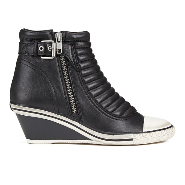 Ash Women's Genius Ribbed Leather Wedged Trainers - Black: Image 01