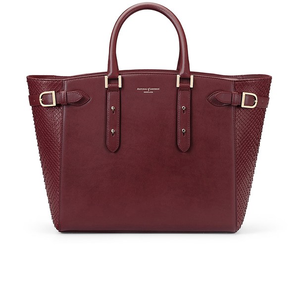 Aspinal of London Marylebone Tote Bag - Burgundy Python: Image 01