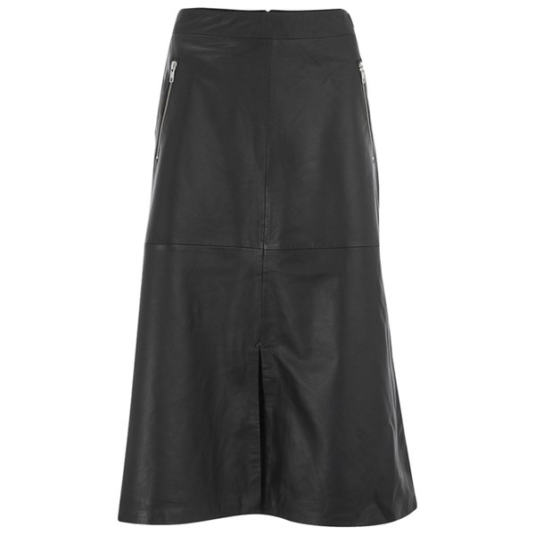Gestuz Women's Zola Leather Midi Skirt with Front Slit and Zip Detail - Black Leather: Image 01
