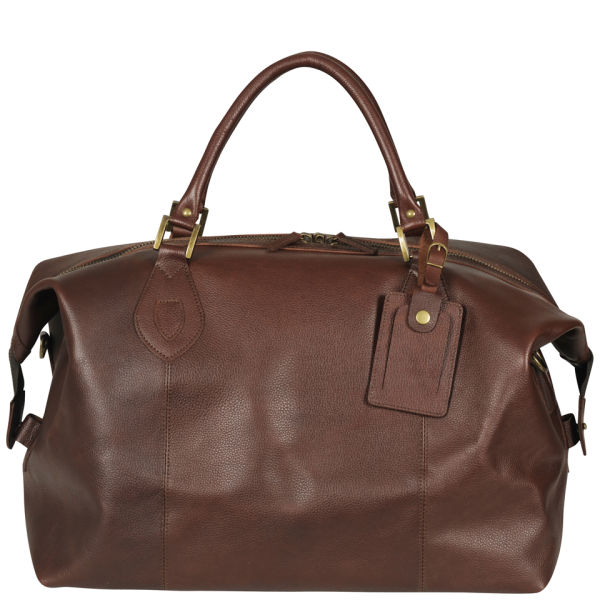 Barbour Leather Medium Travel Holdall - Dark Brown