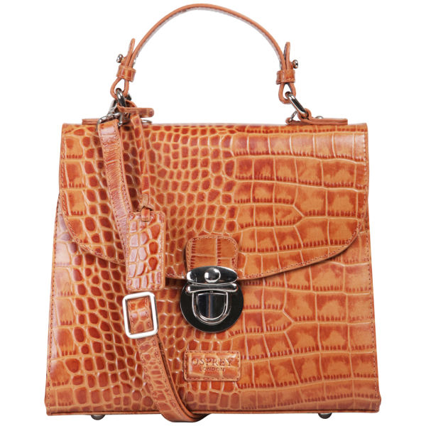 OSPREY LONDON The Maudie Polished Croc Leather Cross Body Bag Tan