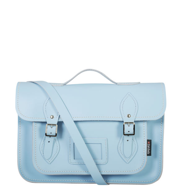 Zatchels 13 Inch Pastel Leather Satchel with Handle - Baby Blue