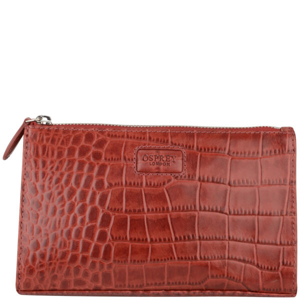 OSPREY LONDON Large Belle Croc Leather Make Up Bag Oxblood Free UK