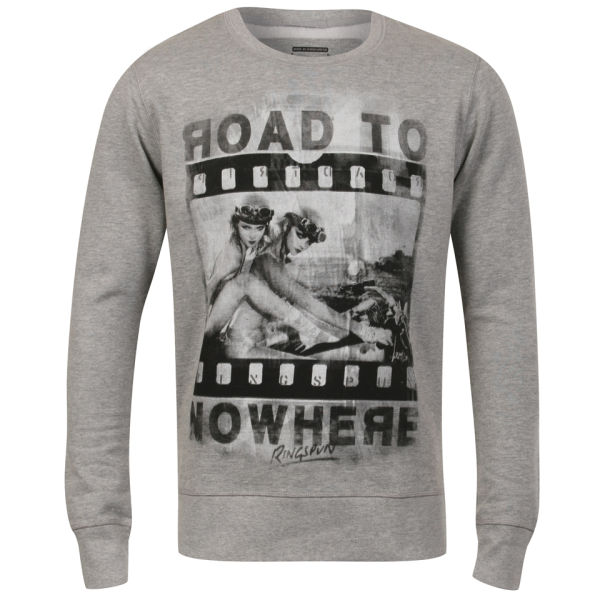 Ringspun Mens Stranded Crew Neck Sweat   Grey Marl      Mens Clothing