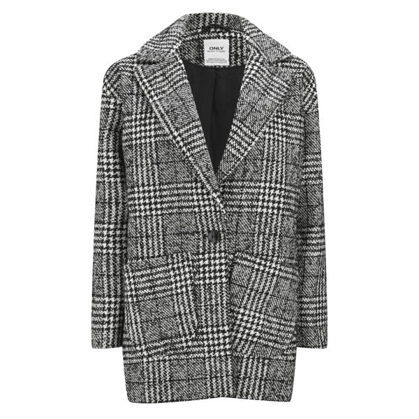 Only Women's Picadelly Wool Houndstooth Box Coat - Black Womens ...