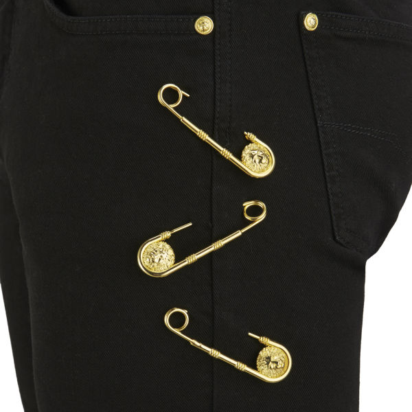 Versus Versace Men's Slim Fit Safety Pin Jeans Black Free UK Delivery over £50