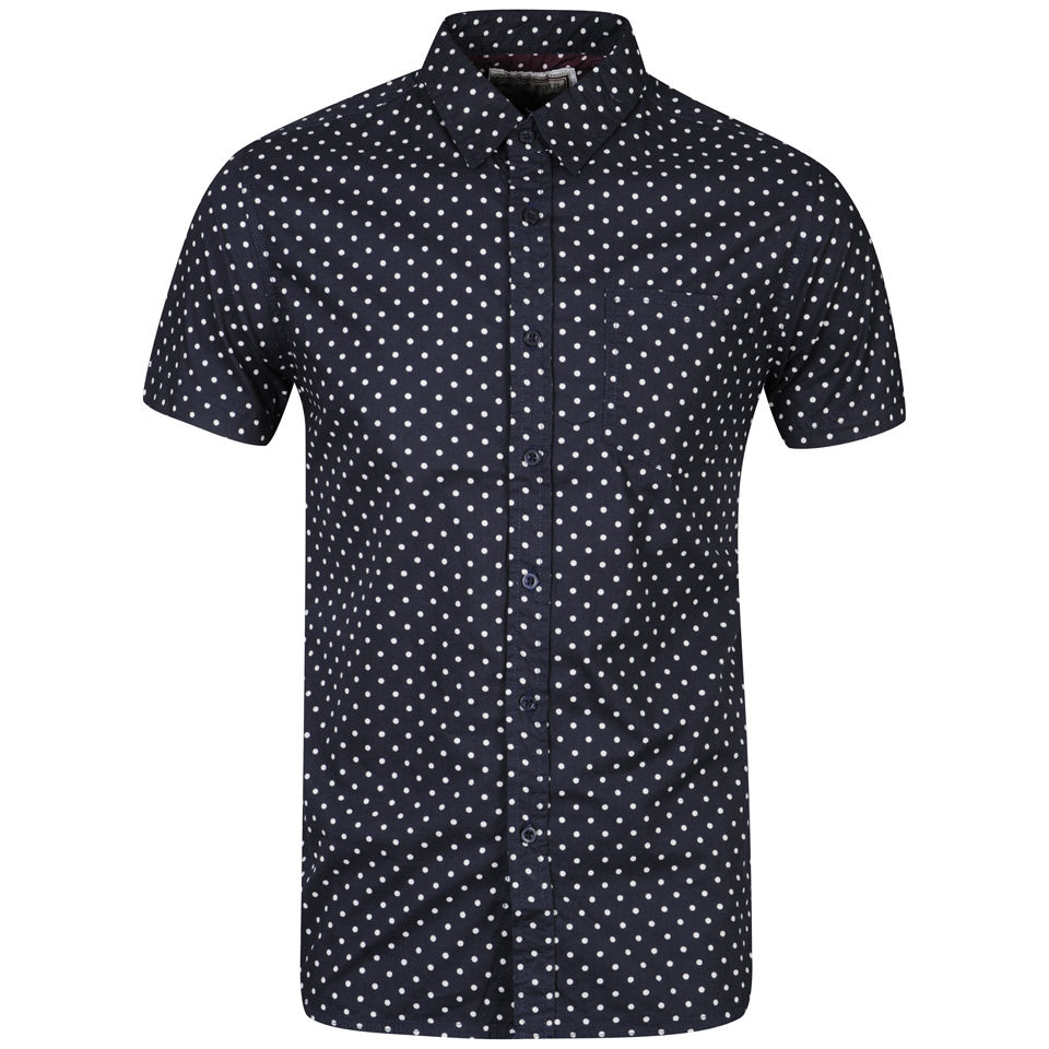 Brave Soul Men's Gallagherc Short Sleeve Polka Dot Shirt Navy Mens