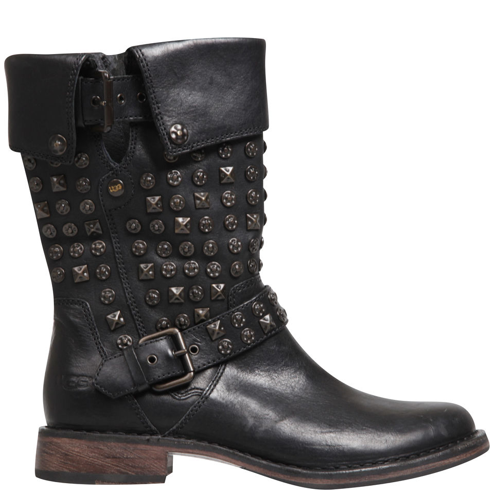 UGG Women's Conor Studded Leather Motorcycle Boots - Black - Free UK ...
