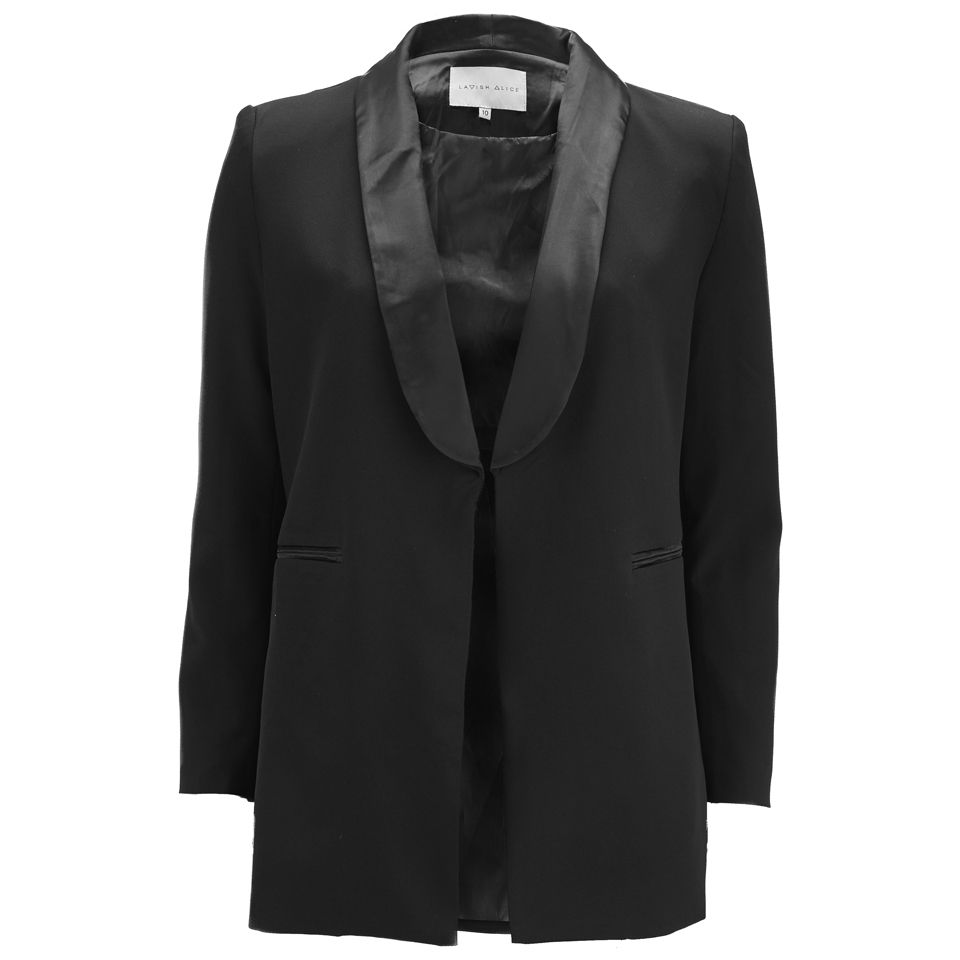 Lavish Alice Women's Satin Trim Tuxedo Jacket Black Womens Clothing