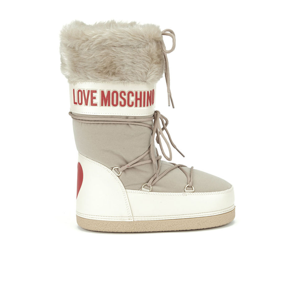 Love Moschino Women's Stivaletto Moon Boots Beige Free UK Delivery