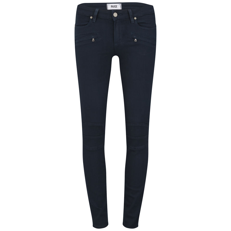 Paige Women's Ollie Mid Rise Midnight Blue Skinny Biker Jeans with Zips ...