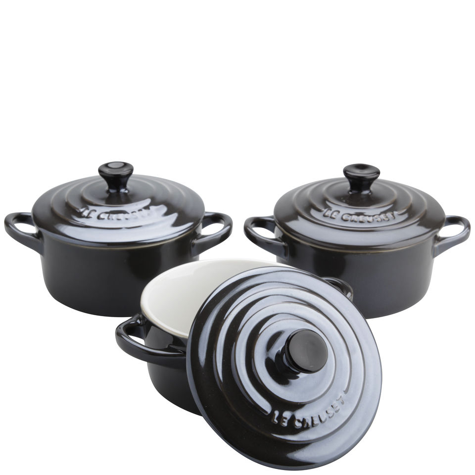 Le Creuset Set of 3 Mini Casserole Dishes - Precious Black | IWOOT