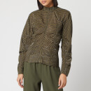 Ganni Women's Seersucker Check Ruched Sleeve Top - Kalamata