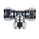 Compression Equal Tee Fitting - Chrome and Brass - 15mm