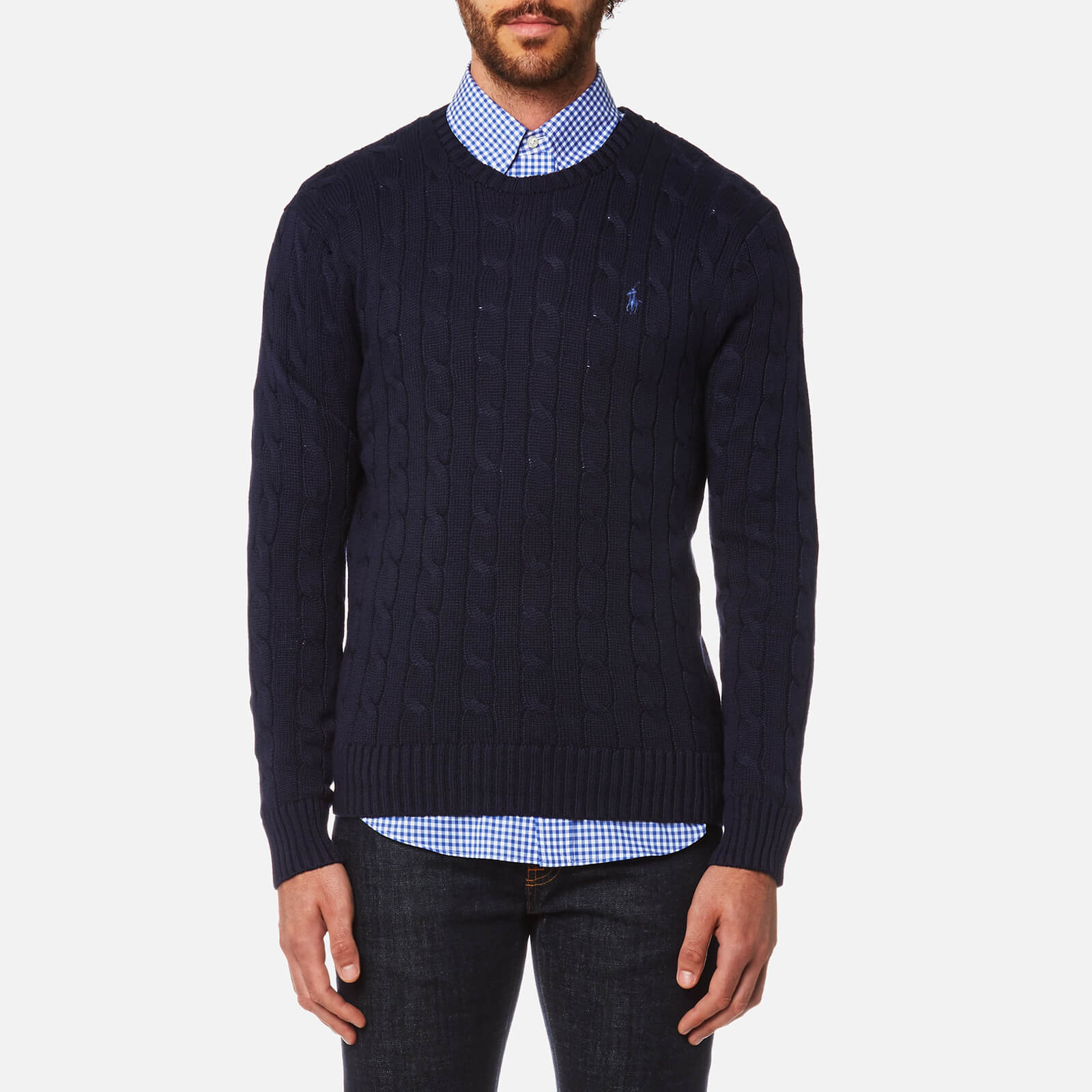 ralph lauren navy cable knit jumper