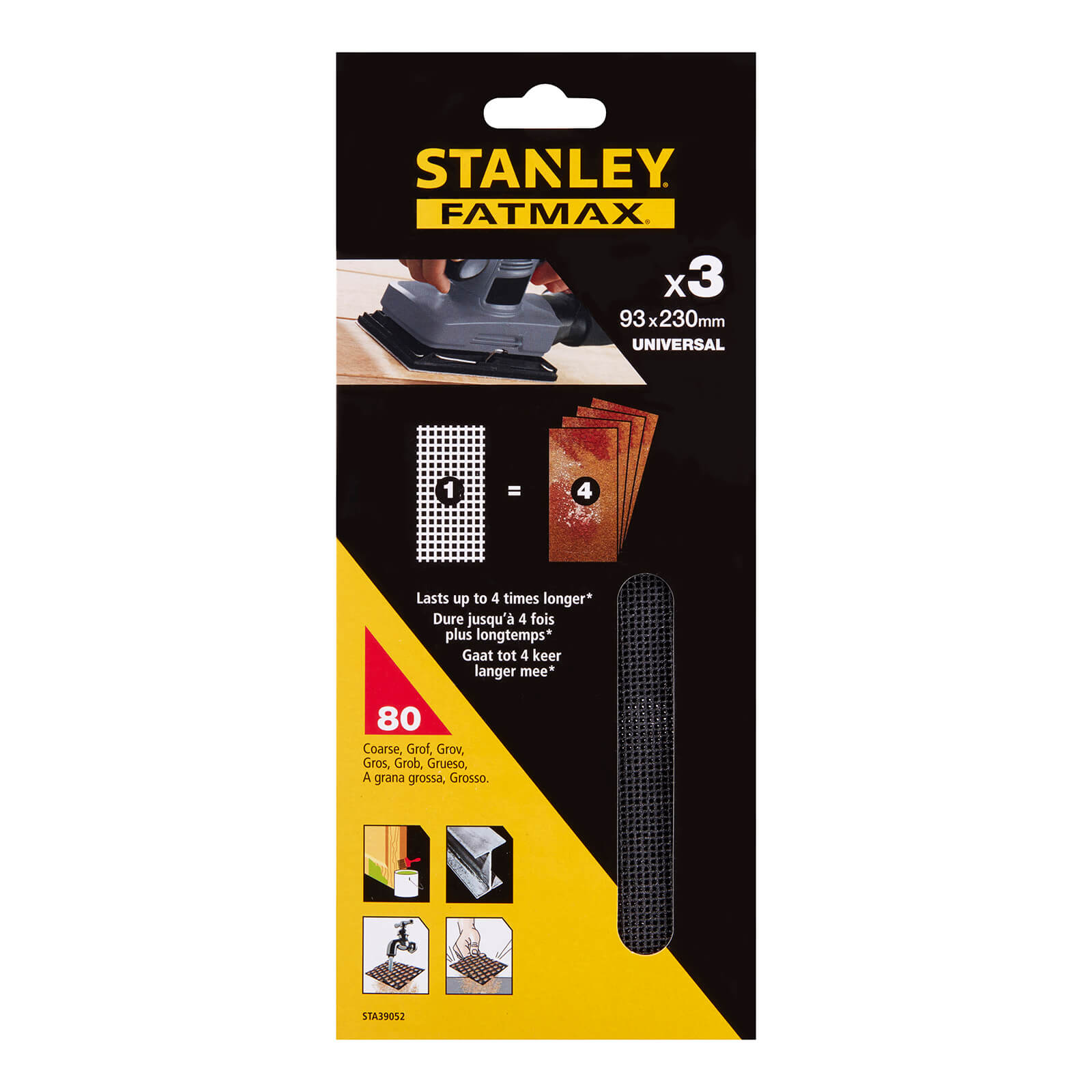 STANLEY FATMAX 3x 80g 1/3 Mesh Sanding Sheets 93 x 190mm Homebase