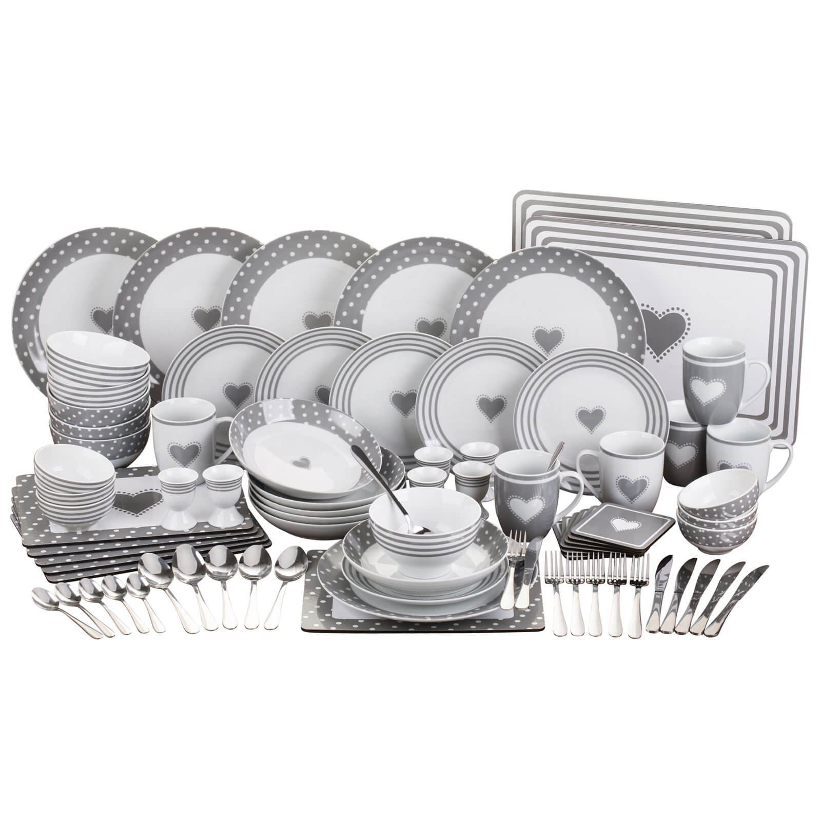 Heart Combo 80 Piece Dinner Set Grey Homebase
