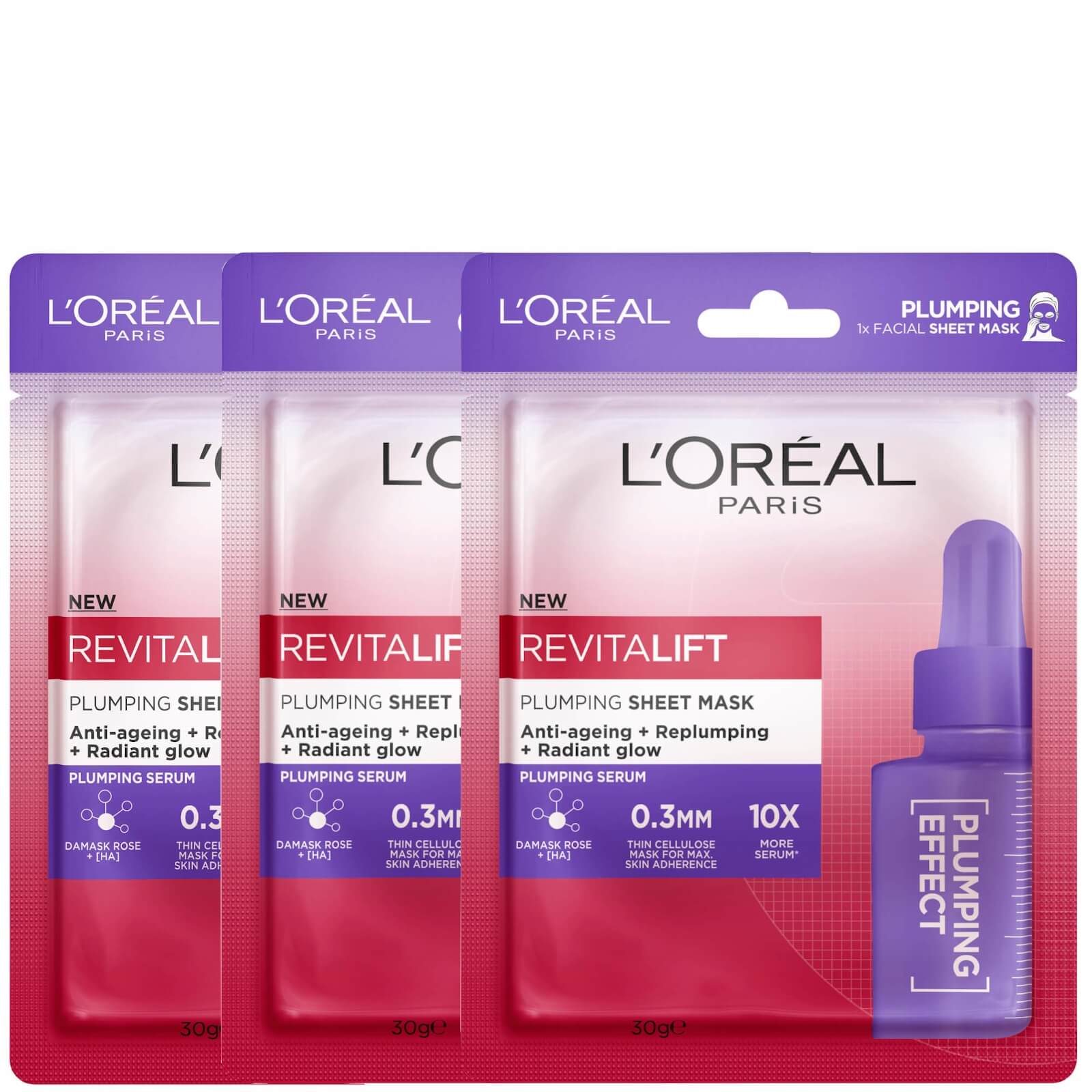 L'Oréal Paris Revitalift Plumping Sheet Masks (Pack of 3) Buy Online
