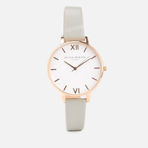 Olivia Burton Women's Big White Dial Watch - Grey/Rose Gold