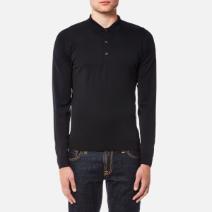 John Smedley Men's Belper 30 Gauge Merino Long Sleeve Polo Shirt - Black