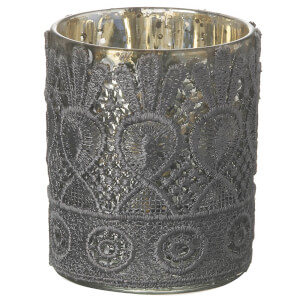 Parlane Lacey Glass Tealight Holder (9 x 7cm) - Grey