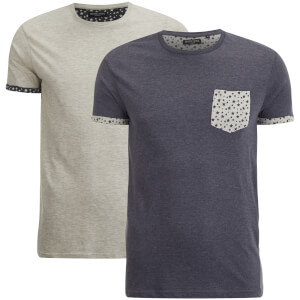 Brave Soul Men's 2 Pack Leo Pocket T-Shirt - Navy/Ecru