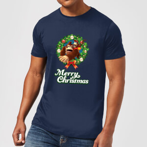 Nintendo Donkey Kong Diddy Kong Merry Christmas Smaller Wreath Navy T-Shirt