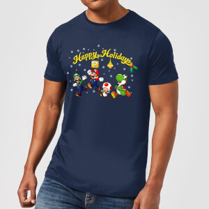 Nintendo Super Mario Good Guys Happy Holidays Navy T-Shirt