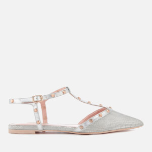 Dune Women's Cayote Pointed Flats - Silver