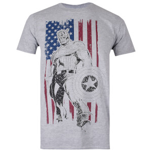 Marvel Men's Captain America Flag T-Shirt - Grey Heather: Image 1