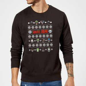 DC Comics Suicide Squad Harley Joker Panda Faces Black Christmas Sweatshirt