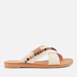 TOMS Kids' Viv Cross Front Slide Sandals - Natural Hemp/Pom Poms