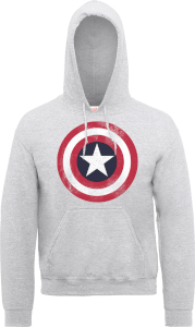 Marvel Avengers Assemble Captain America Distressed Shield Pullover Hoodie - Grey
