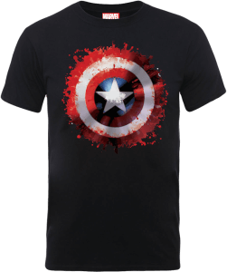 T-Shirt Marvel Avengers Assemble Captain America Art Shield Badge - Nero
