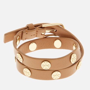 Tory Burch Women's Double Wrap Logo Stud Bracelet - Aged Vachetta/Gold