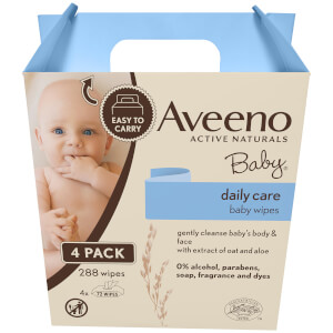 Lingettes de soin quotidien pour bébé Aveeno Baby (4 x 72 lingettes)