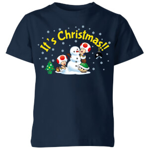 Nintendo Super Mario Toad Snowman Merry Christmas Kid's T-Shirt - Navy