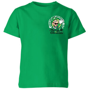 Nintendo Super Mario Luigi Merry Christmas Pocket Wreath Kinder T-Shirt - Grün