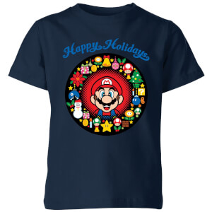 Nintendo Super Mario Mario Happy Holidays Kid's T-Shirt - Navy