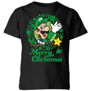 Camiseta Navidad Nintendo Super Mario Luigi Corona Merry Christmas - Niño - Negro