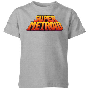Nintendo Super Metroid Retro Logo Colour Kid's T-Shirt - Grey