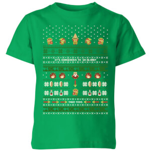 Nintendo Super Mario Retro Kid's Christmas' T-Shirt - Kelly Green