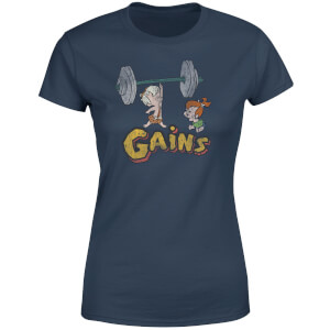 T-Shirt Femme La Famille Pierrafeu Bamm-Bamm Muscu - Effet Abîmé - Bleu Marine