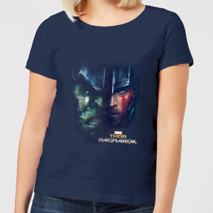 T-Shirt Femme Marvel - Thor Ragnarok - Visage Divisé de Hulk - Bleu Marine